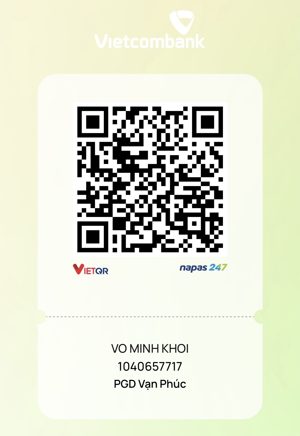 Vietcombank VietQR code for Vo Minh Khoi